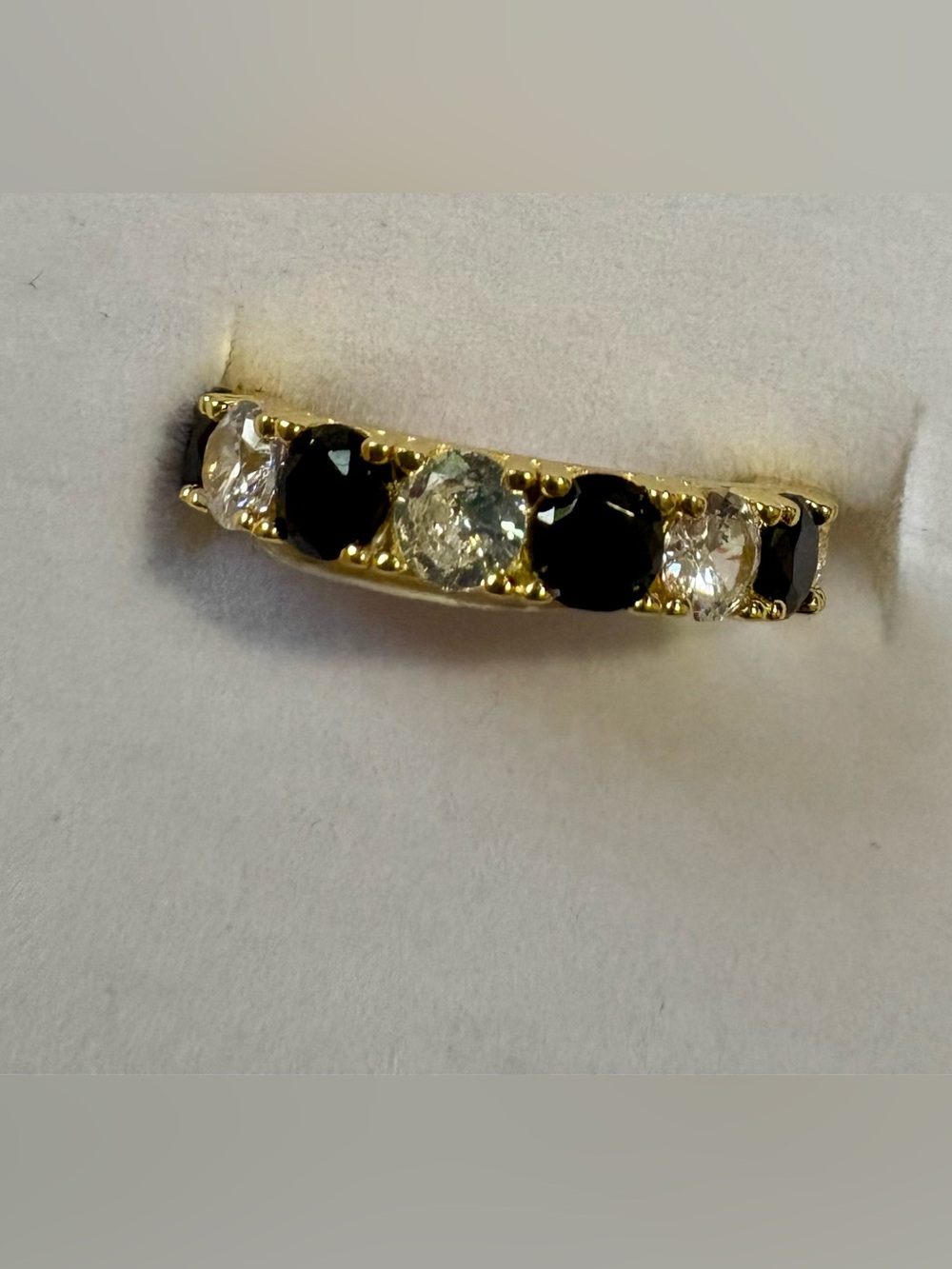 Gold Band Ring with Black and Clear Stones